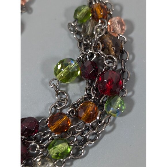 Green Red Glass Bead Gray Metal 5 Chain Toggle Bracelet 6.5" - Picture 3 of 7